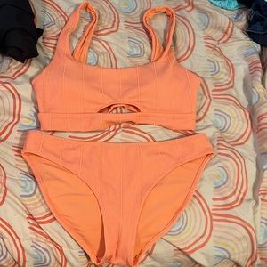 Aerie two piece peach orange cutout bikini bathing suit size Large